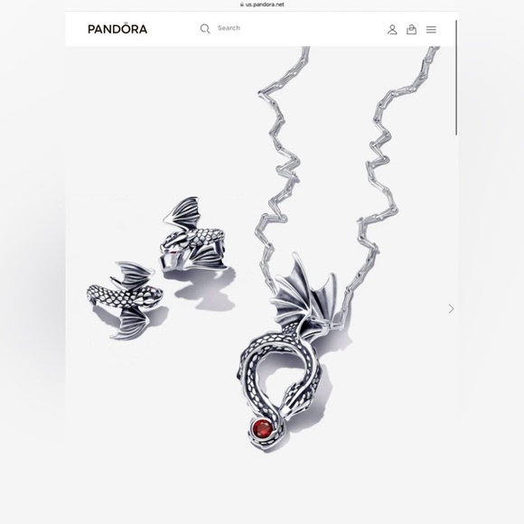 Pandora Game of Thrones Original Silver Dragon Necklace with Red Gemstone - Picture 2 of 3